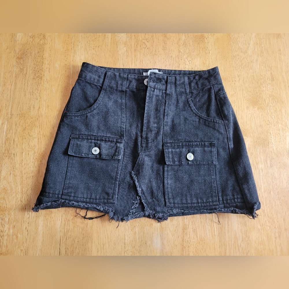 EUC Sky and Sparrow black denim mini skirt